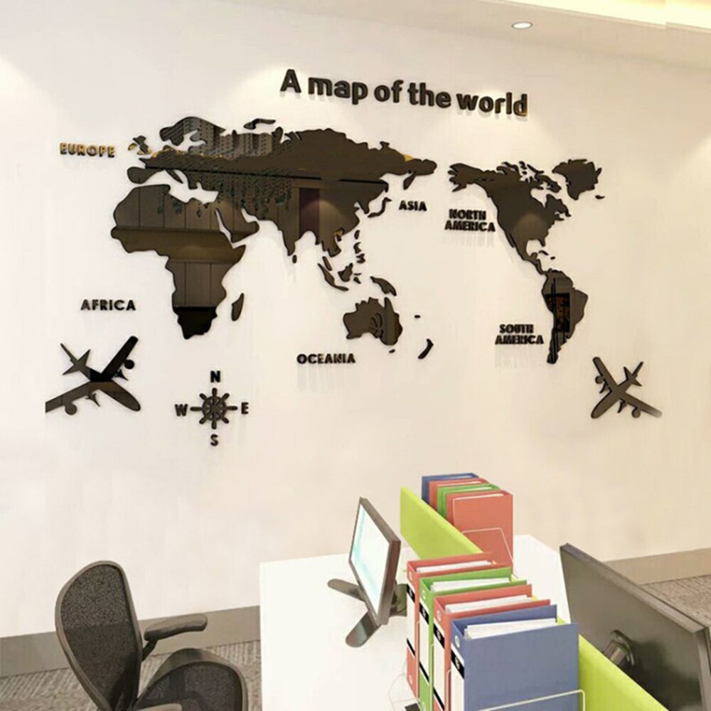 Verdenskort tapet akryl wallsticker kontor stue indretning baggrund virksomhed enterprise sticker 3d stereo wall sticker
