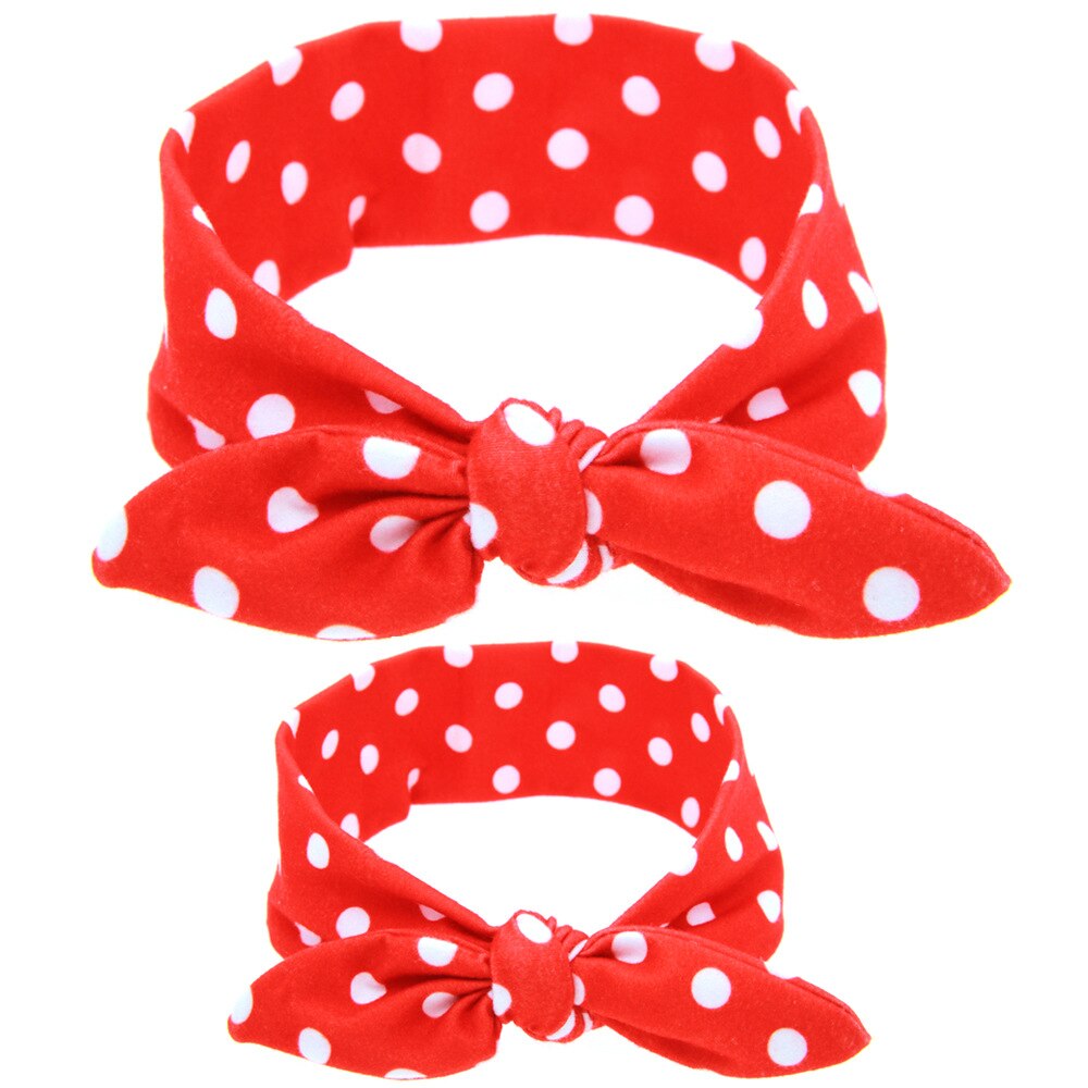 Diademas con estampado Floral para madre e hija, turbante con Orejas de conejo, accesorios para el cabello para padres e hijos, 2 unids/set por Set: Red dot