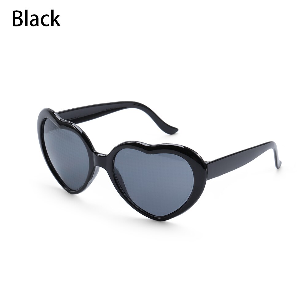 Gafas de difracción de corazón con forma de corazón, gafas con efectos de amor, cambio de luces por la noche, Unisex: Black