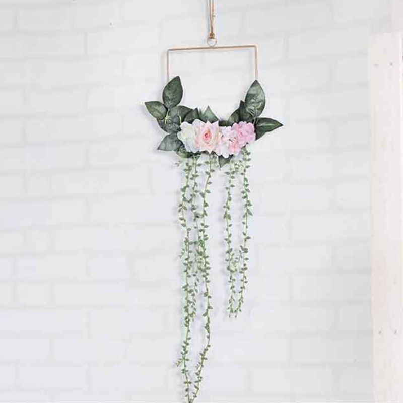 Attrape-rêve carré en métal, anneau en macramé, couronne de fleurs faite à la main pour l&#39;artisanat