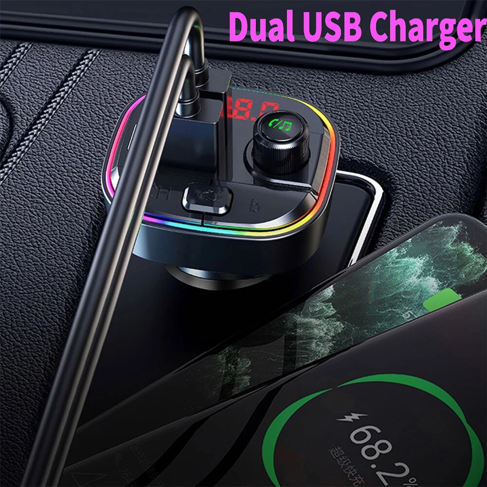 Qc3.0 + pd fast usb charger adapter, bluetooth compatible, 5,0 fm transmitters, wireless car  mp3 player bass audio car kit