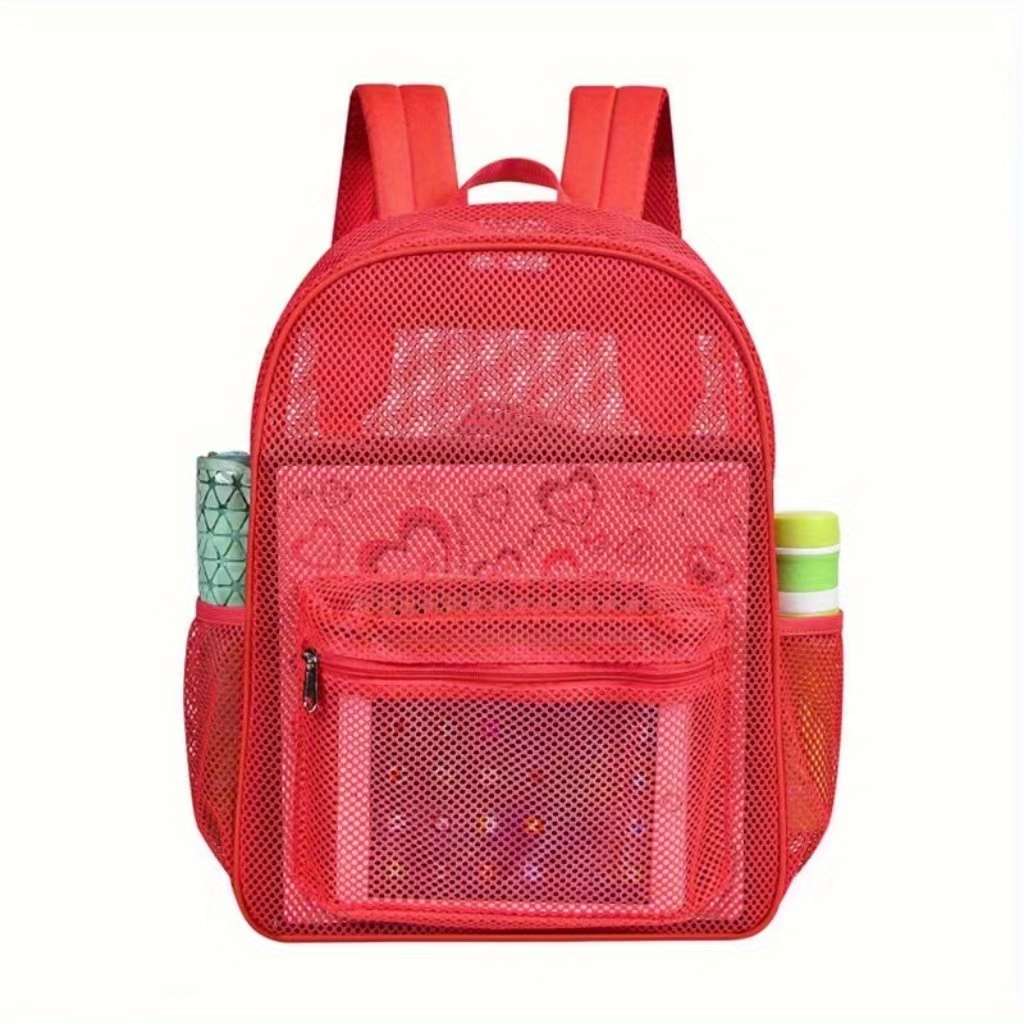 Mochila con de malla simple, bolso de playa para viajes al aire libre, bolso escolar para estudiantes de: Rojo