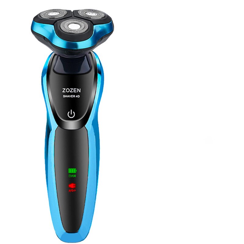 Utgave elektrisk barbermaskin barberhøvel menn vaskbar usb oppladbar 3 blad smart kontroll barberskjeggmaskin: Blå-a