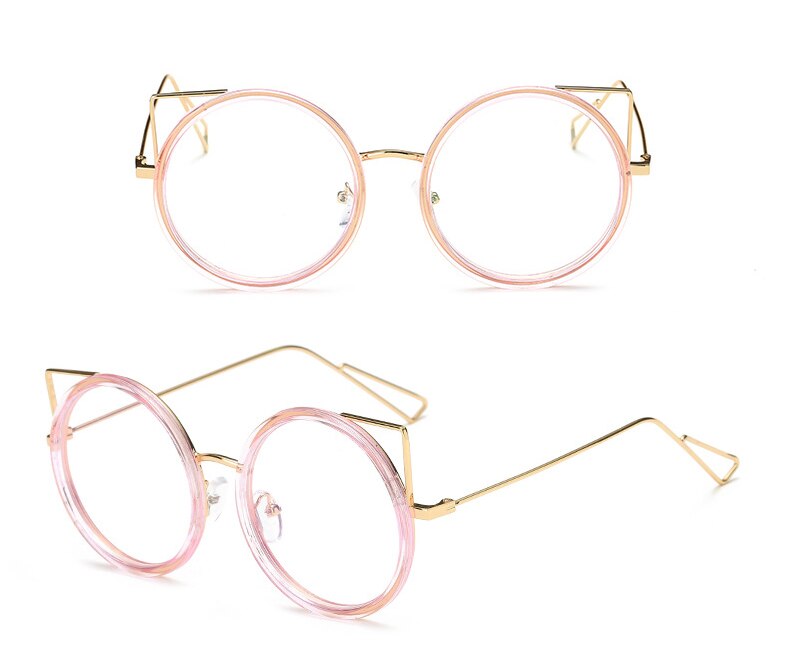 Cute Cat Ears Prescription Metal Round Shape Women Eyeglass Frames Glasses Trendy Clear Women's Myopia Eyeglasses with Frame: 2