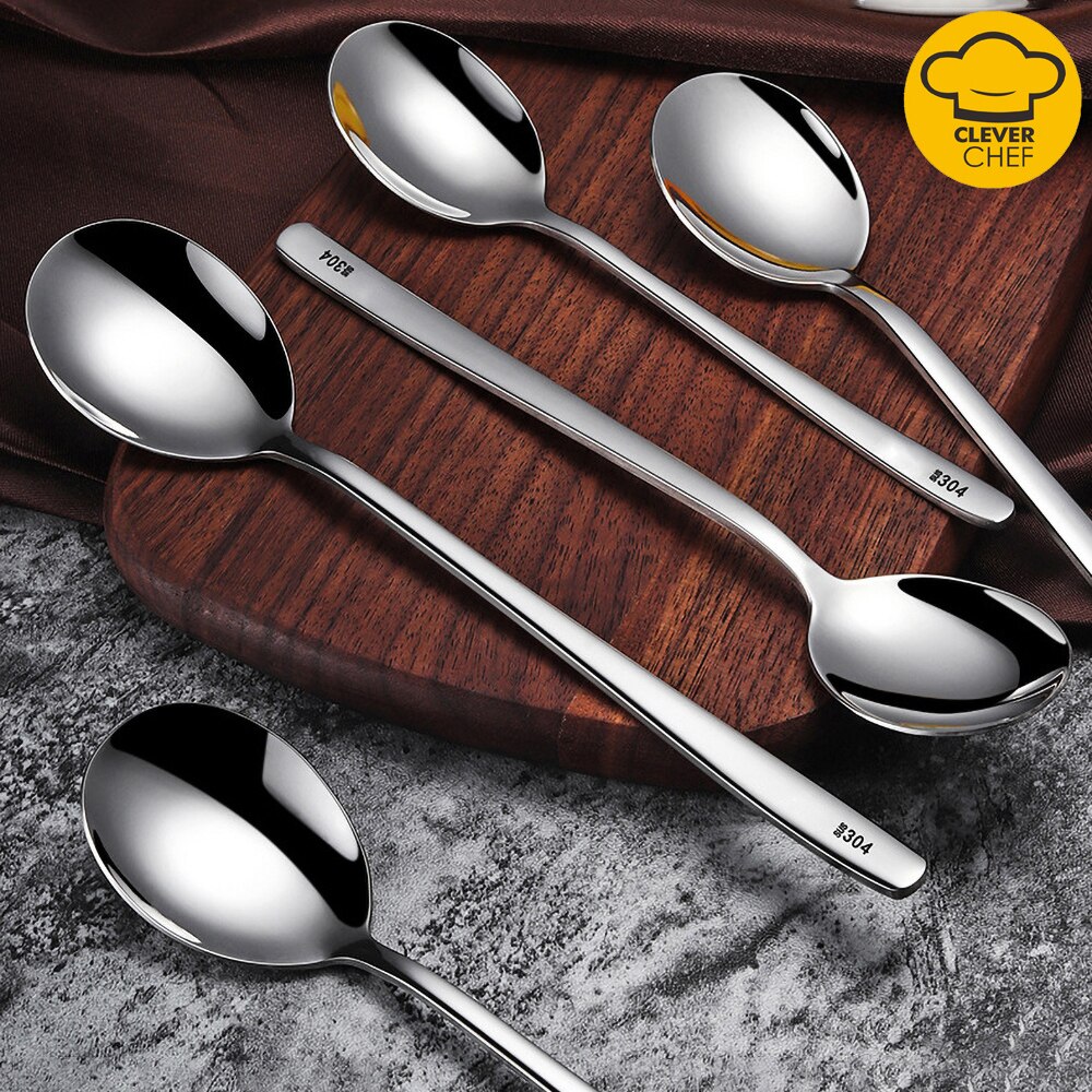 Stainless Steel Tableware Tea Spoon Ice Cream Dessert Spoon Picnic Dinnerware Kitchen Accessories Bar Tools Thicken Soup Spoons