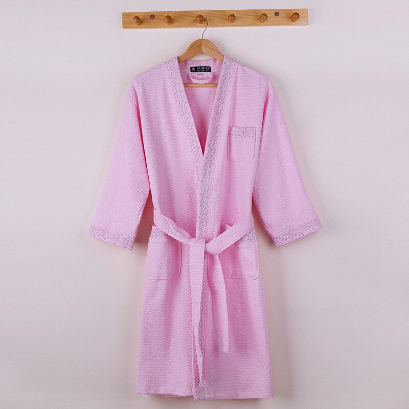 Men Solid Color 100% Cotton Sleepwear Hotel Bathrobe Waffle Kimono Robes Lovers long-sleeved Lounge Robes Dressing Gown Women