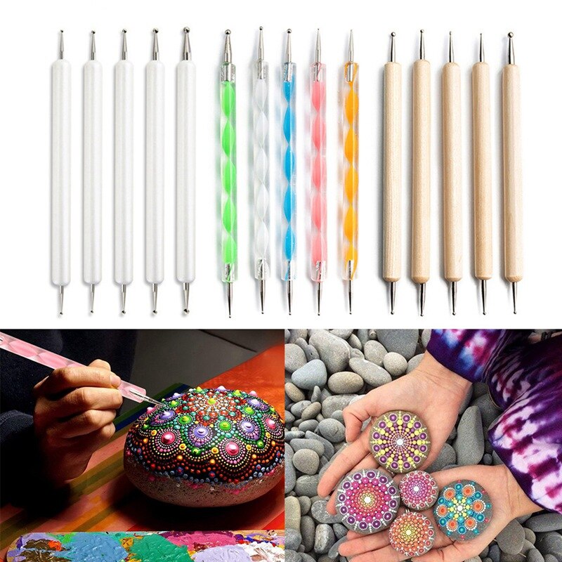 15 Stks/set Mandala Aardewerk Schilderen Nail Art Pen Puntjes Acryl Handvat Strass Crystal Brush Nail Puntjes Manicure Tool Kit #
