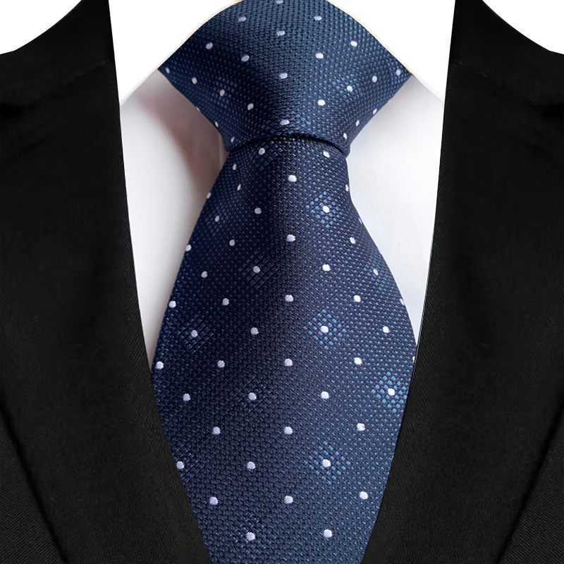 Corbata de lujo de 8CM para hombre, Color azul marino, rayas de puntos, corbata sólida para hombre, novio, corbata tejida de Jacquard para de boda de negocios: Multicolor