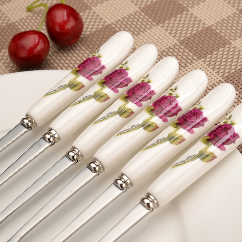 Vacclo rustfrit stål frugt måne-kage gafler rose keramisk håndtag salat dessert sød gaffel elegance husholdnings køkken servise