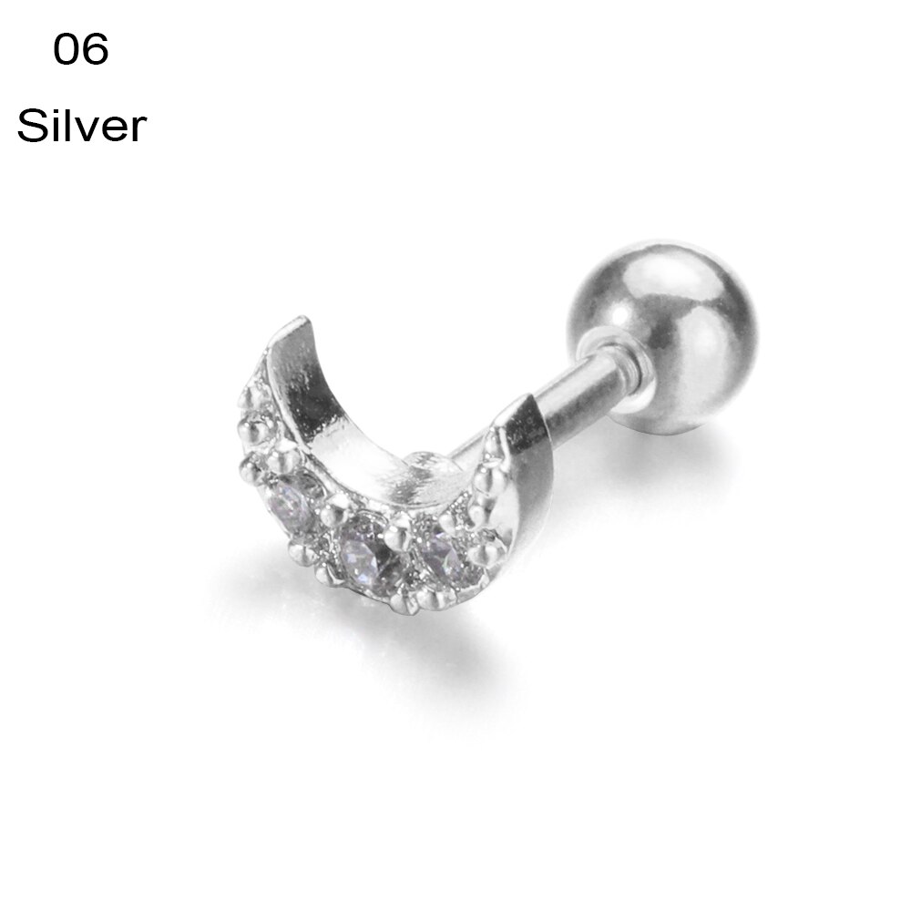 1PC Ear Stud Silver Color CZ Stud Piercing Moon Star Cartilage Earring Tragus Stud Helix Cartilage Piercing Jewelry