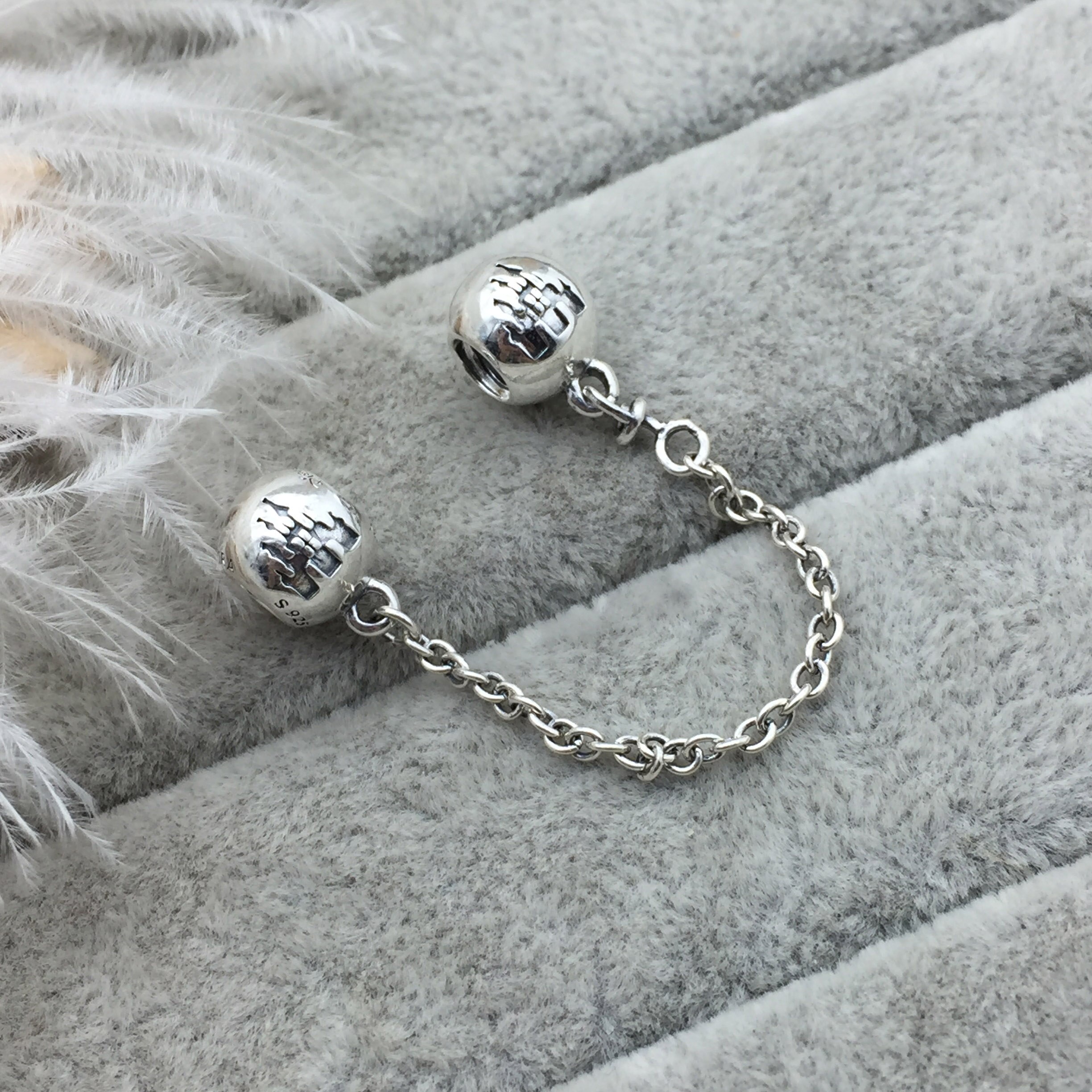 100% 925 en argent sterling classique en forme de coeur château dames bracelet à breloques bricolage accessoires chaîne de sécurité entier: 5031