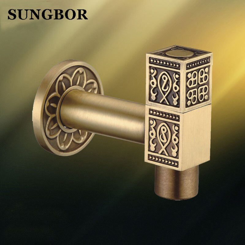 Top Antique Brass Bathroom Laundry Wall Mount Washing Machine Water Faucet Tap Stop Valve Outdoor Garden Faucet Tap