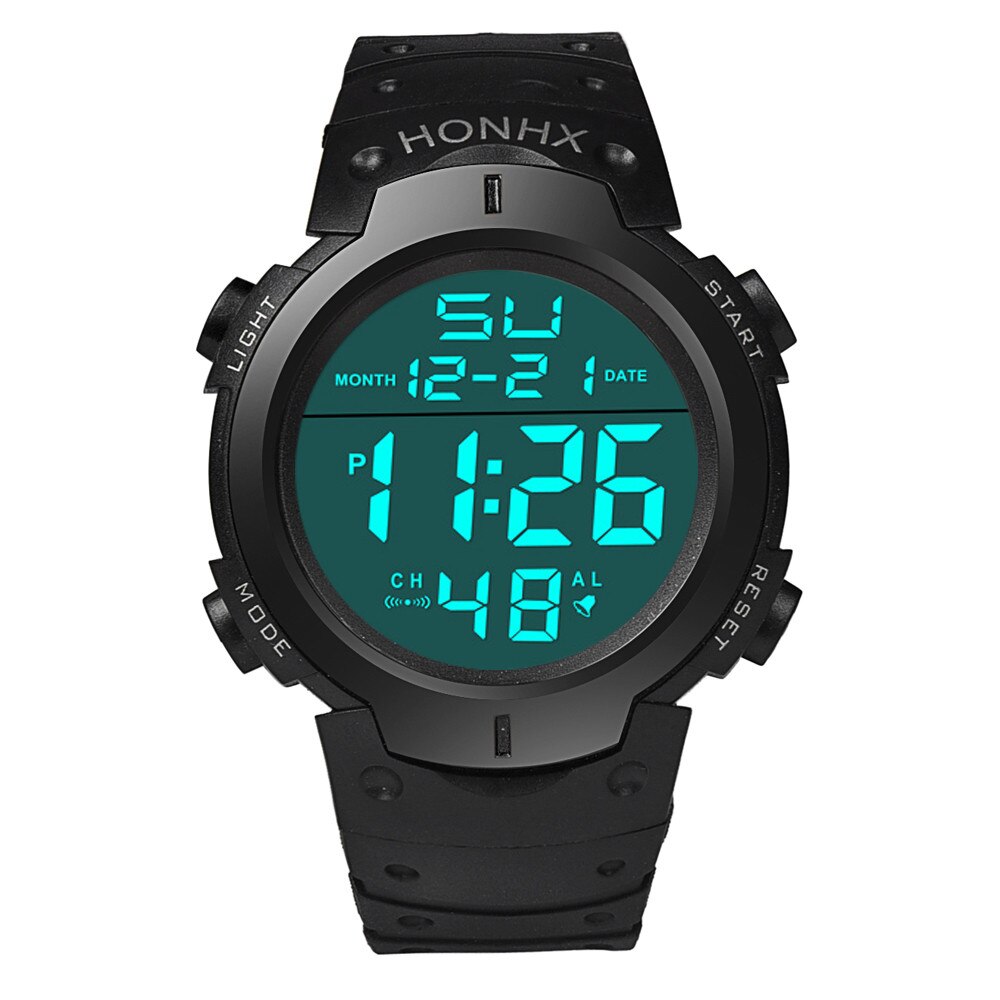Relojes digitales LCD HONHX para hombre, reloj deportivo resistente al agua para actividades al aire libre, reloj de pulsera de goma, cronómetro de lujo para hombre, reloj de Fecha: Black