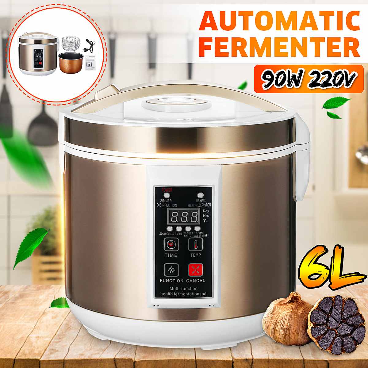 6L 220V Automatic Black Garlic Fermenter Yogurt Maker Intelligent Control DIY Cooker Garlic Ferment Smart Fermentation Machine