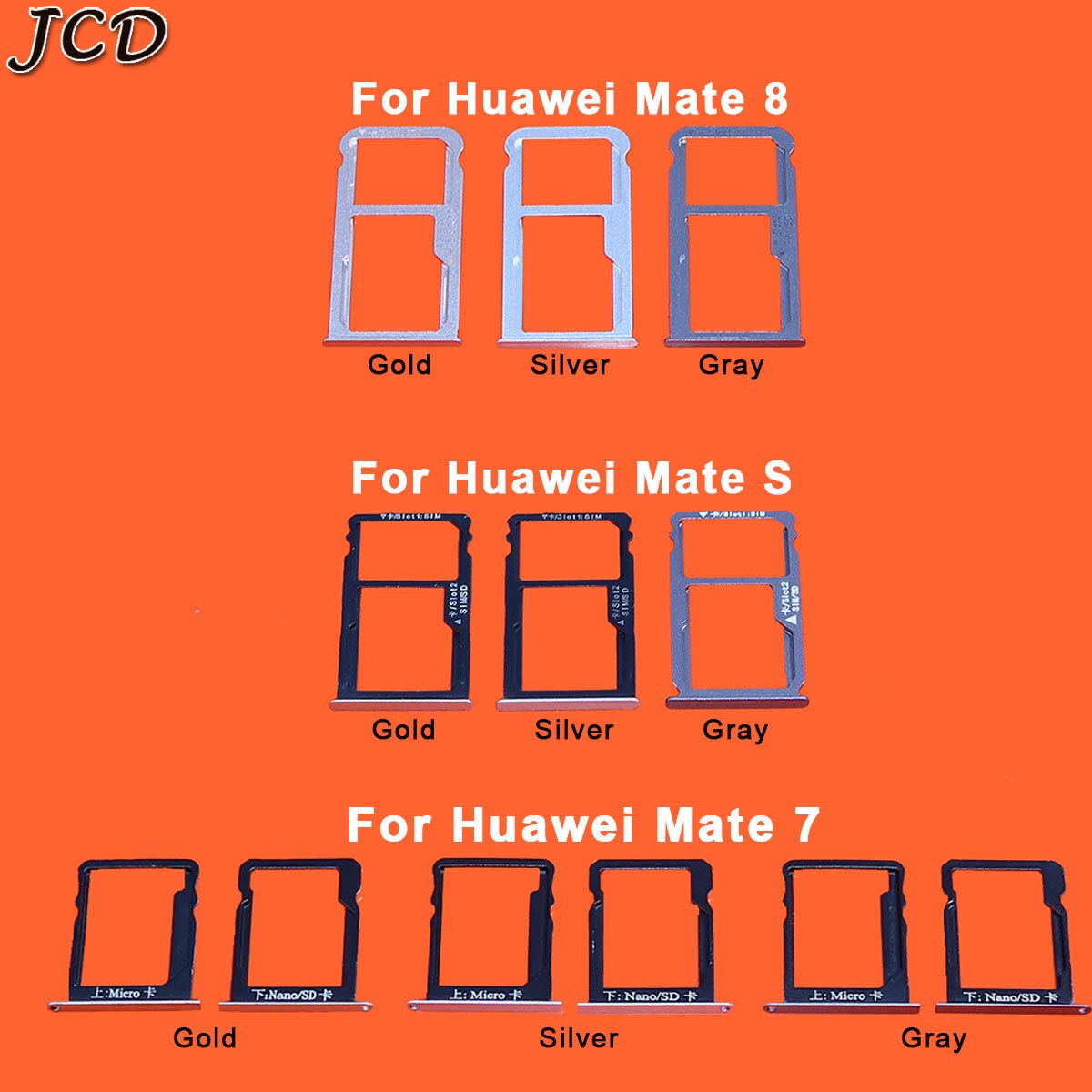 JCD Voor Huawei Mate 7 8 S Sim-kaart Lade Houder + Micro SD Nano Card Tray Slot Houder SIM kaart Lade Beugel Vervangende Onderdelen