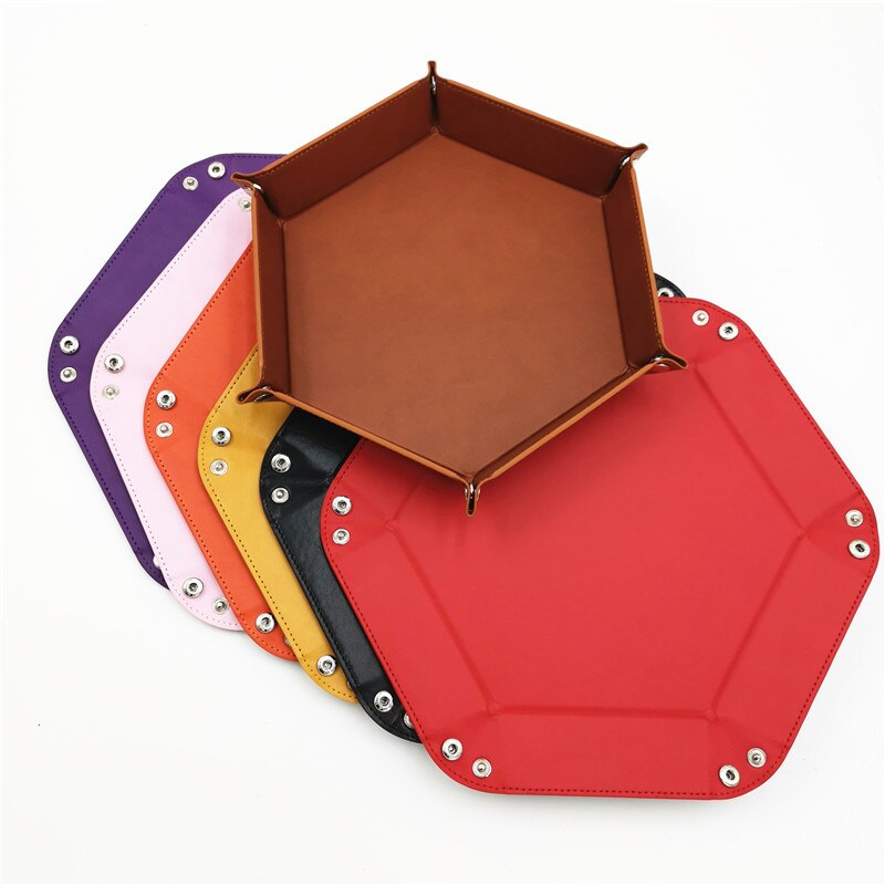 Bandeja para dados hexagonales plegable de cuero PU, soporte para juegos RPG DnD, barra de juegos, mesa, juegos, placa de dados, caja de almacenamiento rodante, Shipper