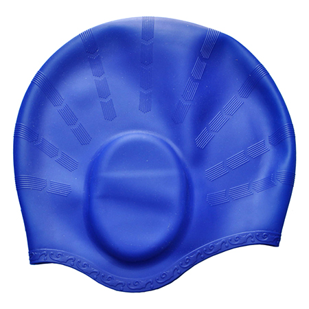 Svømmehætte ører beskytter silikone vandtæt til langt hår kvinder mænd voksne svømmehætter damer dykkerhætte hat: Blå