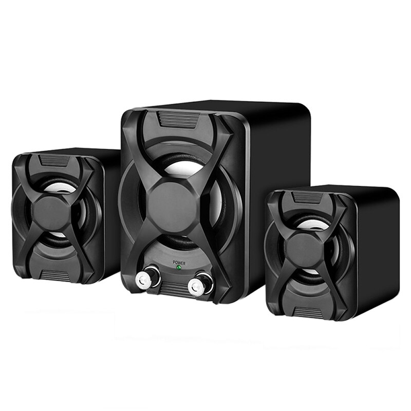 USB + AUX Wired Computer Subwoofer Speakers 5W+3W*2 Set Bass Reinforcement Stereo 2.1 Speakers for PC Phone Loudspeaker: Black