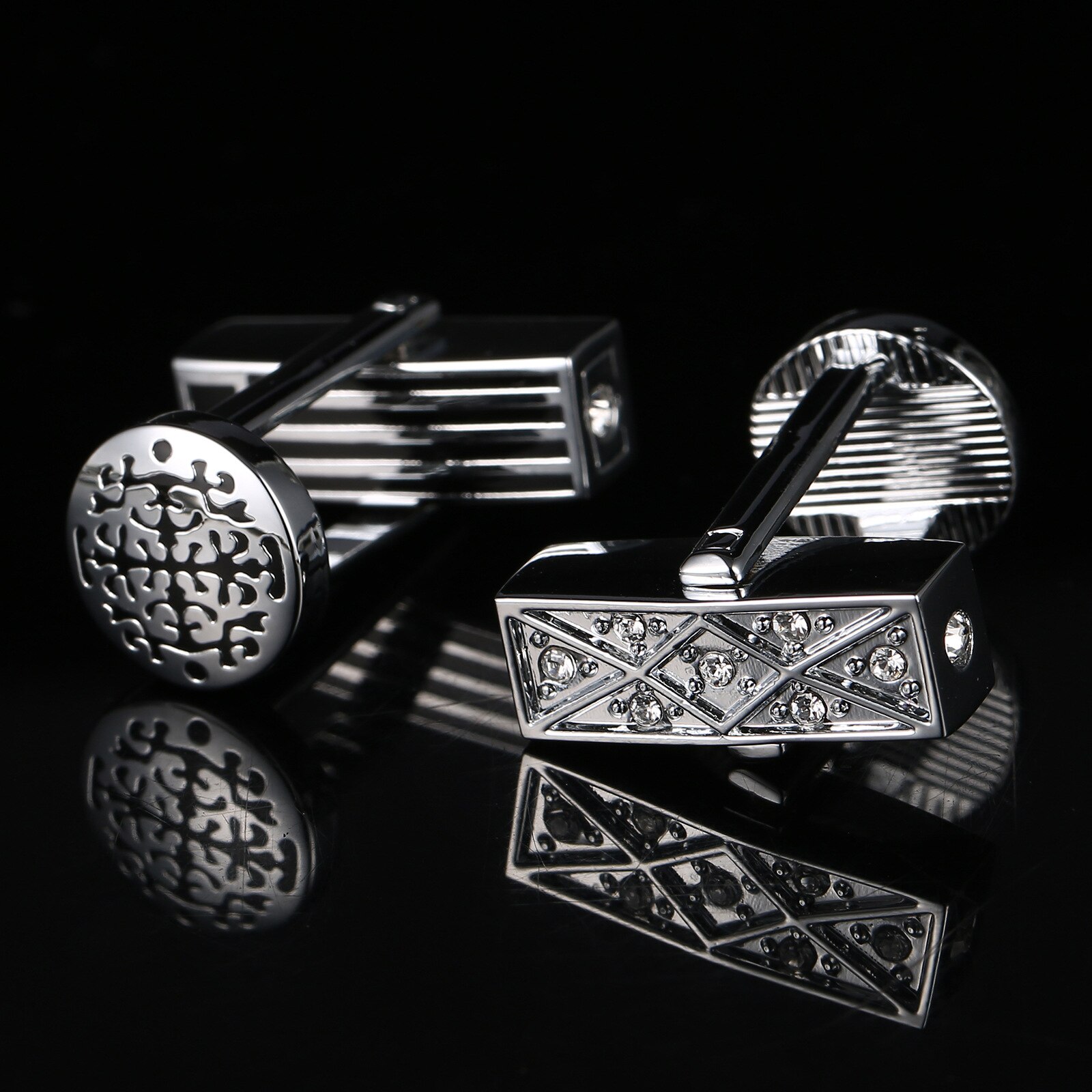 High French Style Cufflinks Retro Pattern Inlaid Rhinestones Man and Woman Business Shirt Cuff Buttons Two Ways To Wear