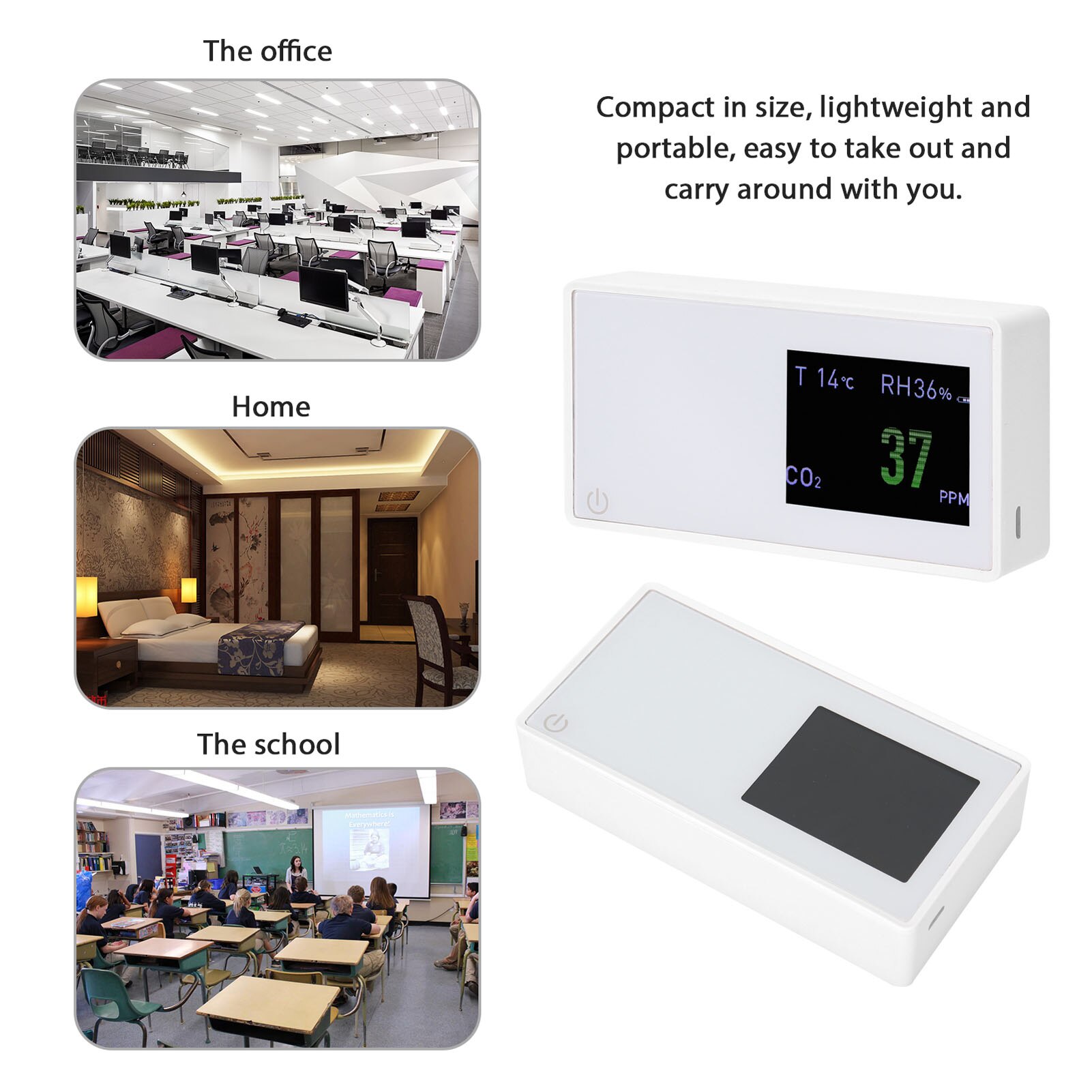 Air Monitor CO2 Meter CO2 Tester with Carbon Dioxide Value Electricity Quantity Temperature Humidity Display Function