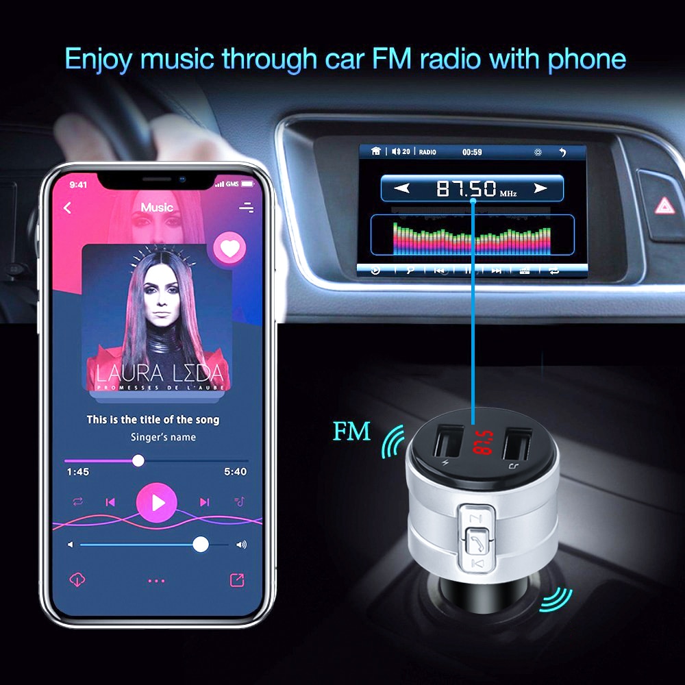 Transmisor modulador con Bluetooth 4,2, Cargador USB Dual, manos libres, receptor de Audio inalámbrico, AUX, 3.1A, Carga de coche