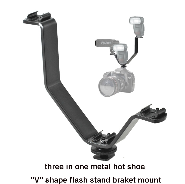 three in one metal shoe "V" shape flash stand braket mount adapter 1\4 screw Microphone, Flash, LED Camera Lamp