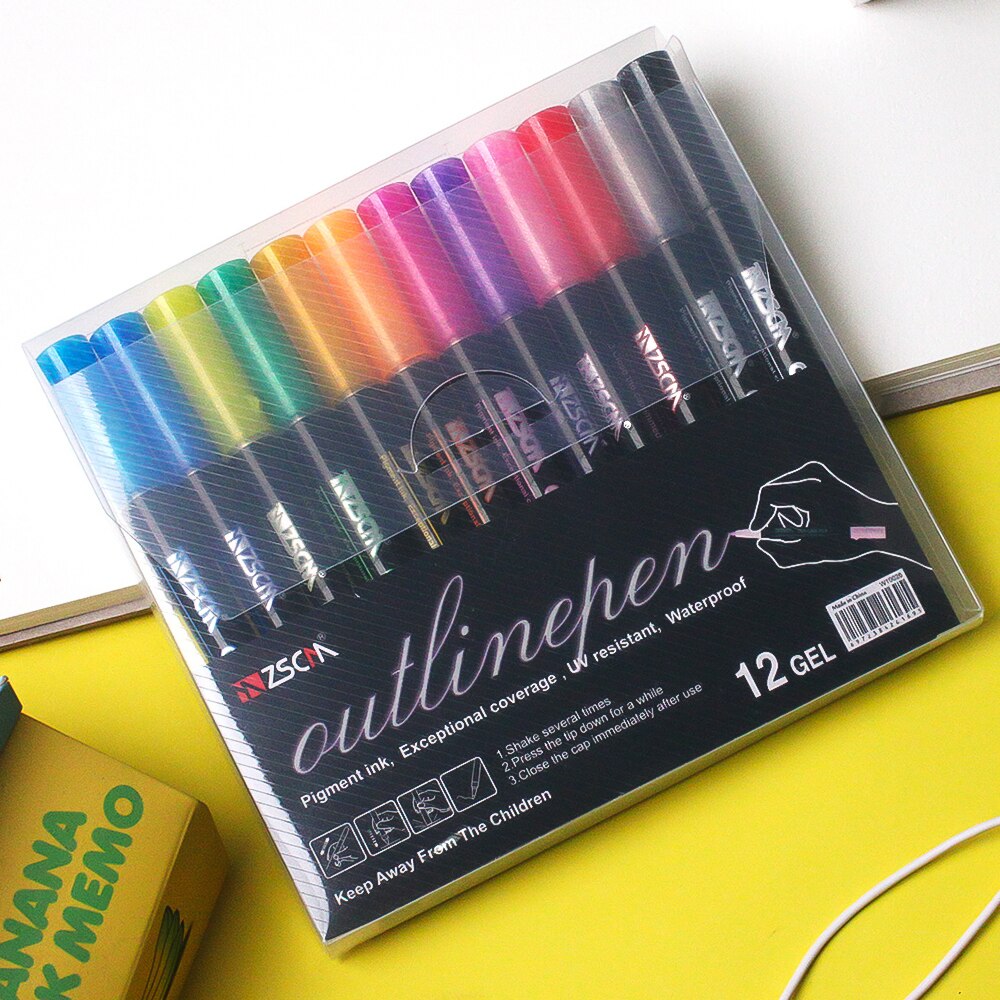 12PCS/Set Metal Paint Marker Pen DIY Album Scrapbooking Outline Marker Glitter for Drawing Painting Doodling School Art Supplies