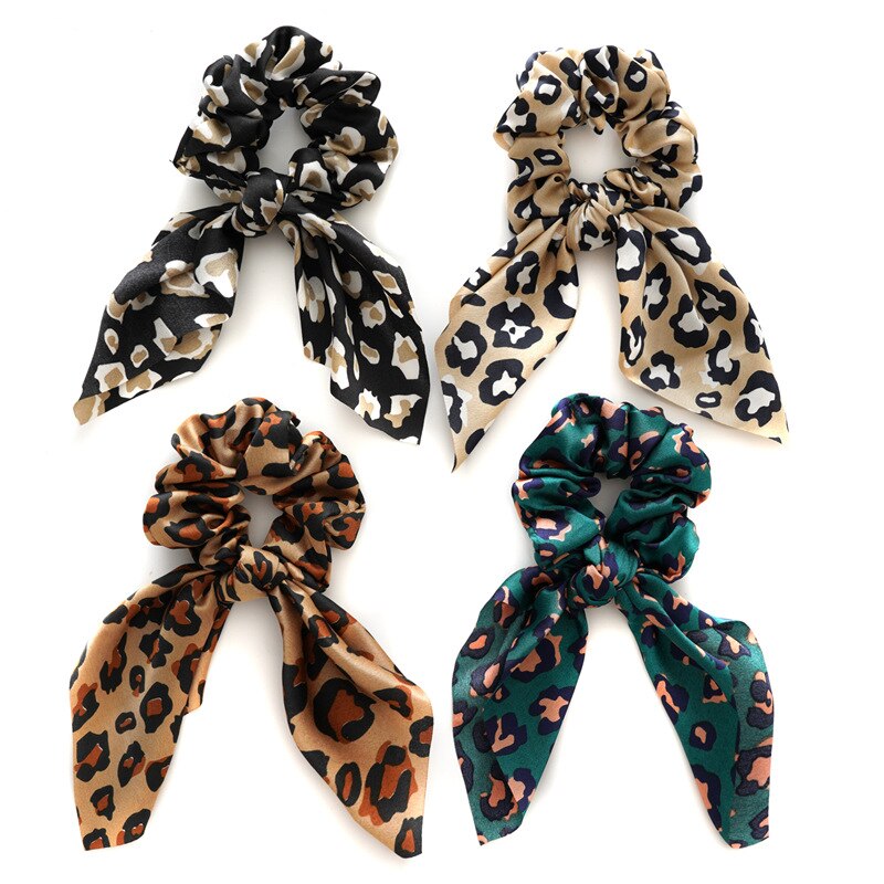 Hasenohren, elastisches Haar, Mädchen-Haargummi für Haare, Leopardenmuster, Satin, Pferdeschwanz, Haarschleifen, Kapuzenzubehör für Frauen