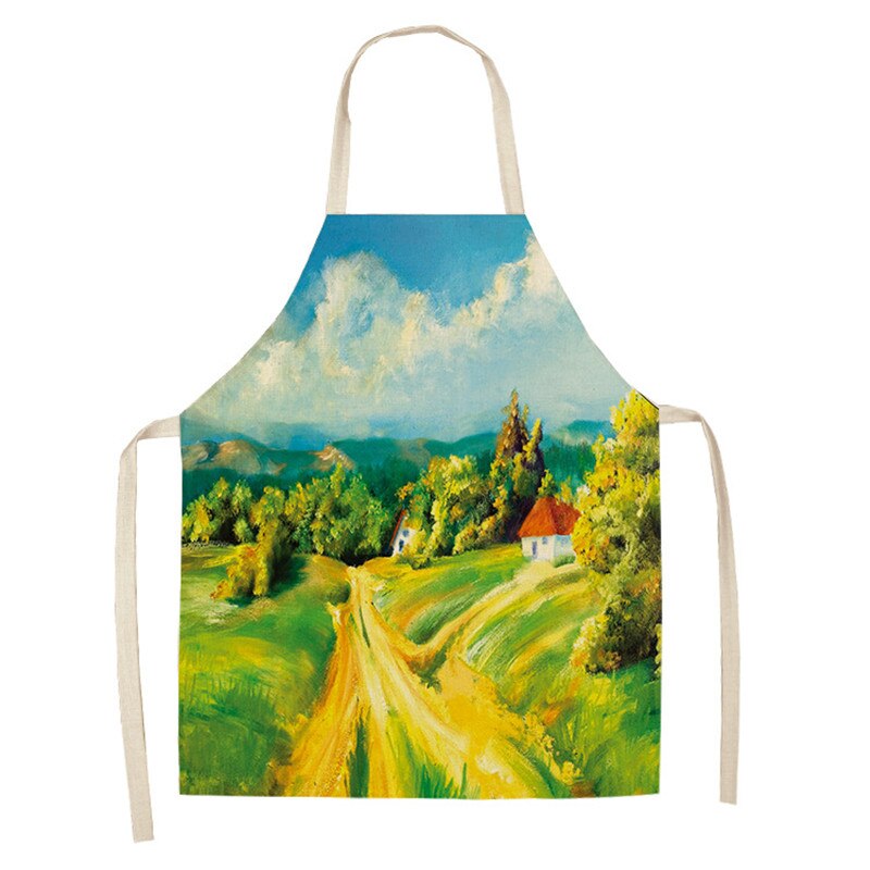 Delantal de cocina de bosque para hombre y mujer, delantales de lino y algodón sin mangas con estampado de árbol de fantasía, Herramientas de limpieza para el hogar: 10 / 66x47cm