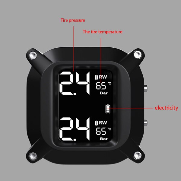 Waterproof Motorcycle Real Time Tire Pressure Monitoring System TPMS Wireless LCD Display External Sensors Moto TPMS