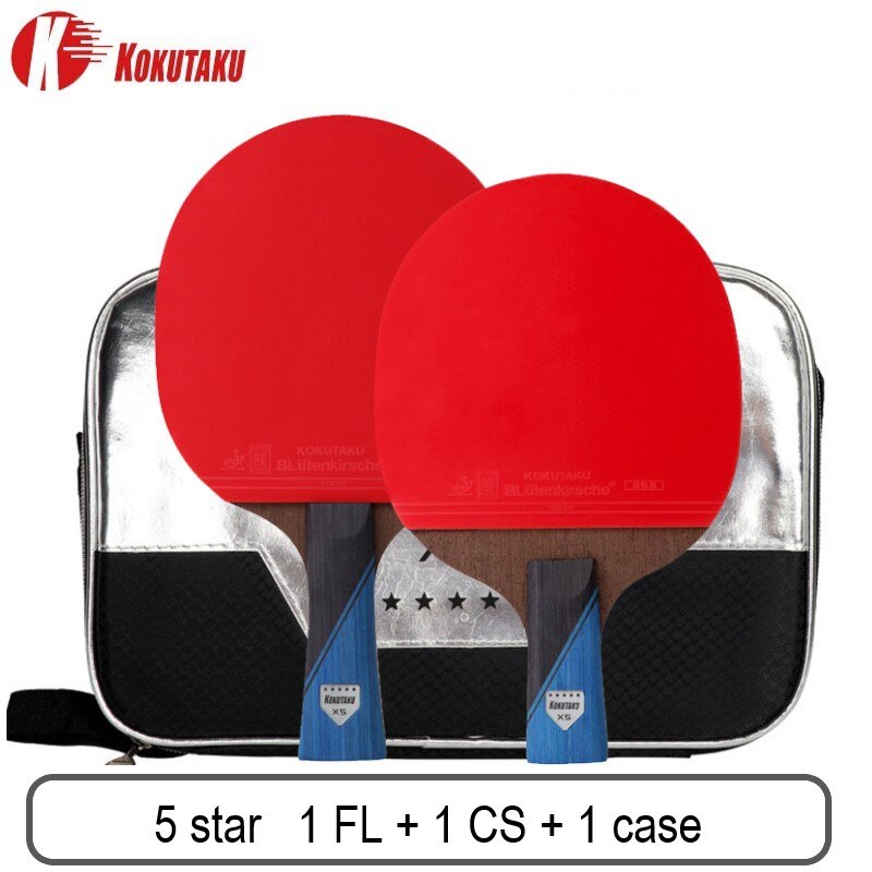 KOKUTAKU – Lot de raquettes de tennis de table en fibre de carbone,en caoutchouc, picots retournés, FITT, 4/5/6 étoiles, accessoire sportif , avec sac, ping-pong,: 5star 1FL 1CS