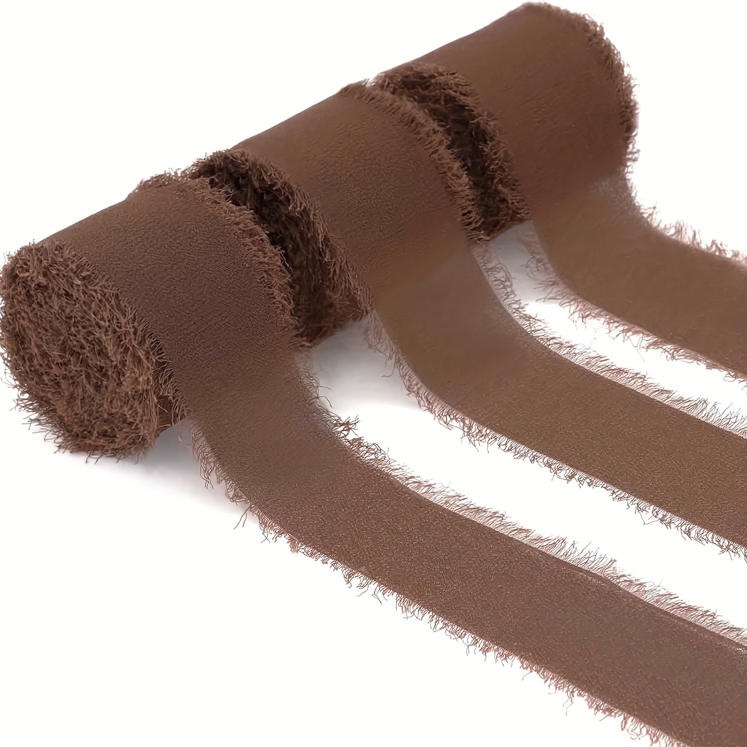 3 rouleaux de tissu en rouleau de mousseline de soie de 3,8 x 400 cm, nœud papillon, décoration de fête et bords bruts (un total de 17 styles): kaki foncé