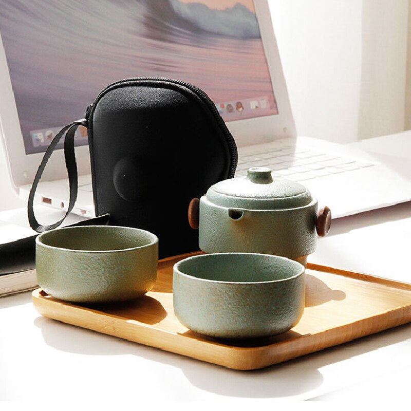 Travel portable tea set Ceramic personal teapot One pot two cup set Office travel portable ceramic teapot