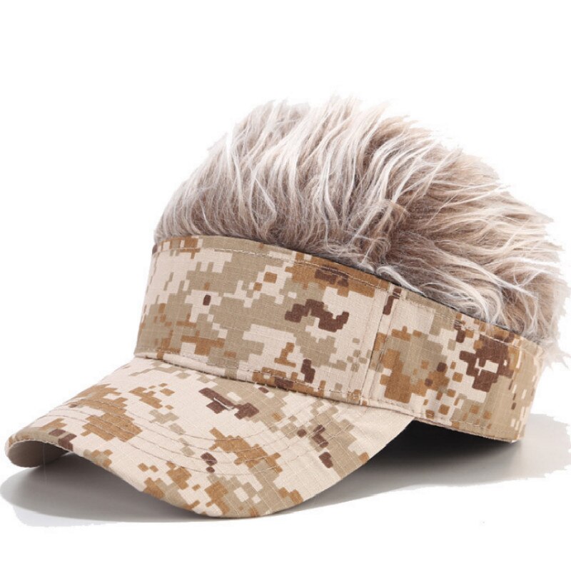Paryk camo baseball kasket hip hop forår efterår imiteret pels mænd snapback hat afslappet buet camouflage solhat udendørs sport kasket ben: Khaki 2