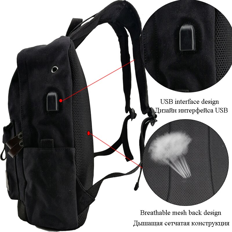 Boshikang USB charge hommes sac à dos décontracté coton toile collège étudiant sacs d'école Vintage ordinateur portable voyage sac à dos adolescent