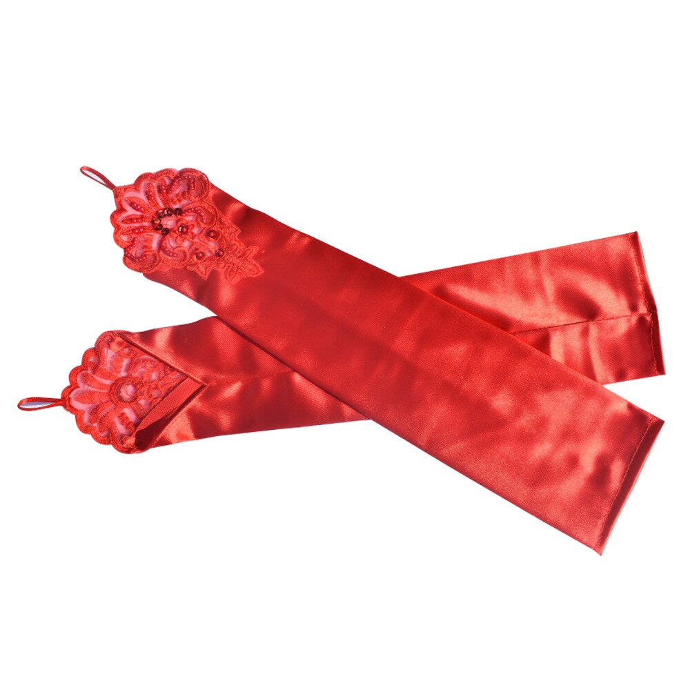 Gants en Satin Long de 48cm, Sexy, avec broderie au doigt, crochet, pour femmes, fête rétro, etiquettes, Cosplay, danse et dîner: white