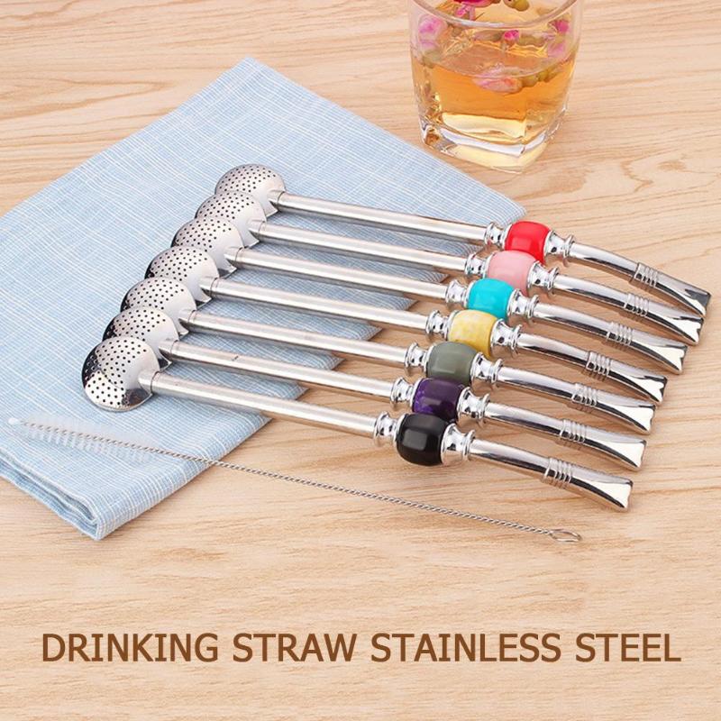Stainless Steel Drinking Straw Spoon Tea Filter Yerba Mate Tea Straws Bombilla Gourd Reusable Coffee Tea Tools Bar Accessories