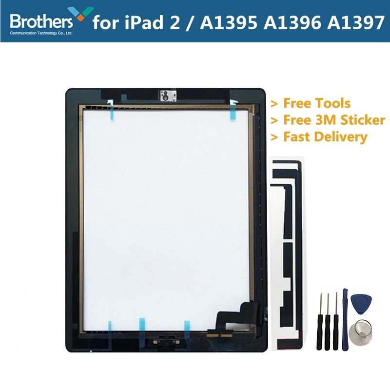 Voor iPad 2 A1395 A1396 A1397 Touch Screen Digitizer Sensor Glas Panel Tablet Vervanging Voor iPad 2 Scherm Met Home knop: Black Sticker Tool