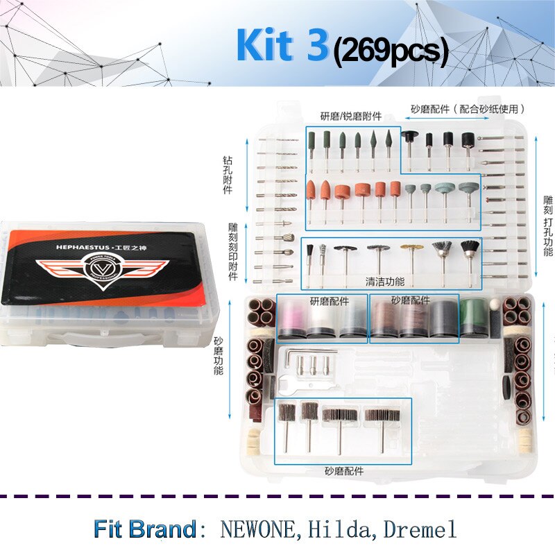 NEWONE Kit de herramientas de molienda rotativa, Kit de herramientas rotativas, Kit de accesorios de Mini herramienta rotativa 269 Uds juego de taladro de molienda de pulido para Dremel: Kit 3