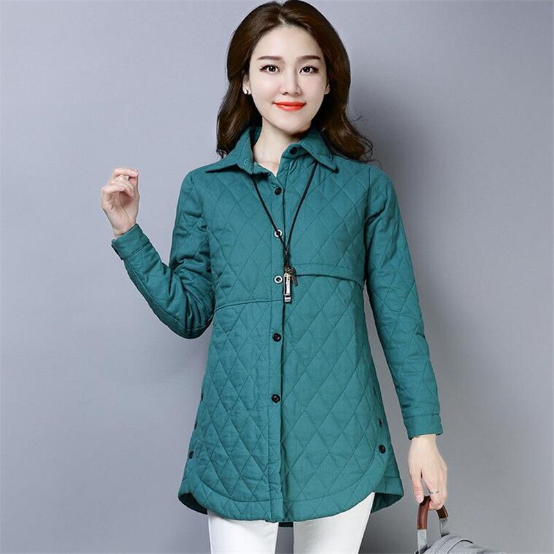 Chaqueta acolchada de algodón para mujer, chaqueta fina con cuello camisero de mediana edad, para otoño e invierno,