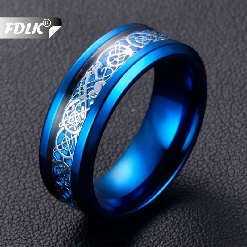 Mode Blauwe Tungsten Carbide Ring Dragon Blauw Carbon Fibre Mannen Ring Voor Vrouwen Bruiloften Klassieke Minnaar Paar Ringen: 11