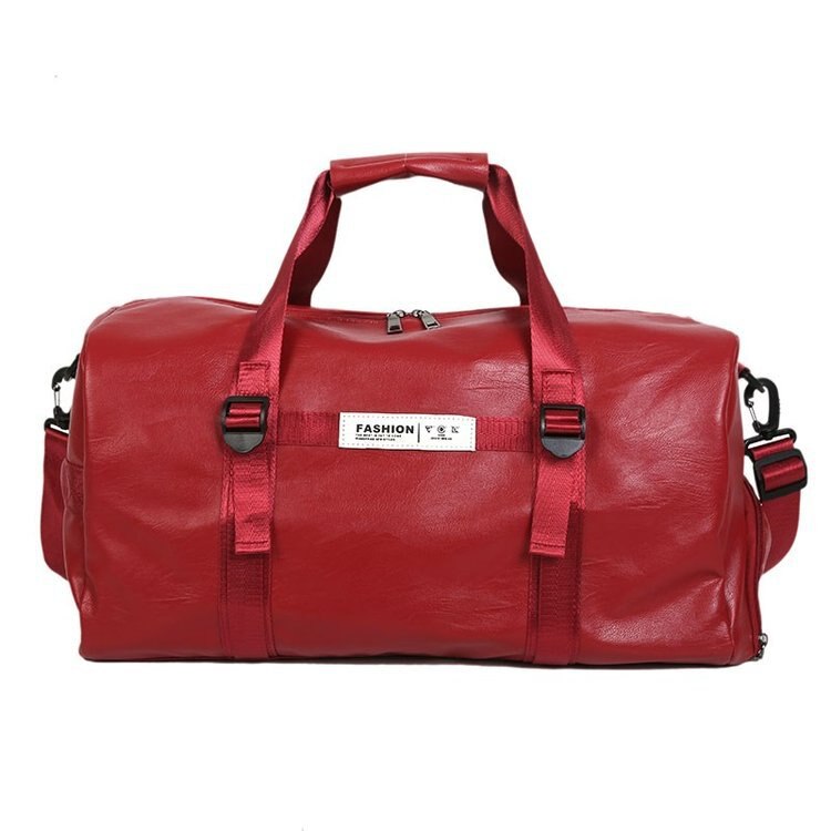 Women men Unisex Travel bag Handbag PU Shoulder Bag Crossbody Tote Large Capacity Couples duffel package: Small red