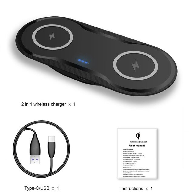 2 In 1 Qi Draadloze Oplader Voor Iphone 11 Xs Xr X 8 Airpods Pro 20W Dual Snel Opladen pad Voor Samsung S20 S10 Knoppen Huawei Xiaomi: Dual 5W Black