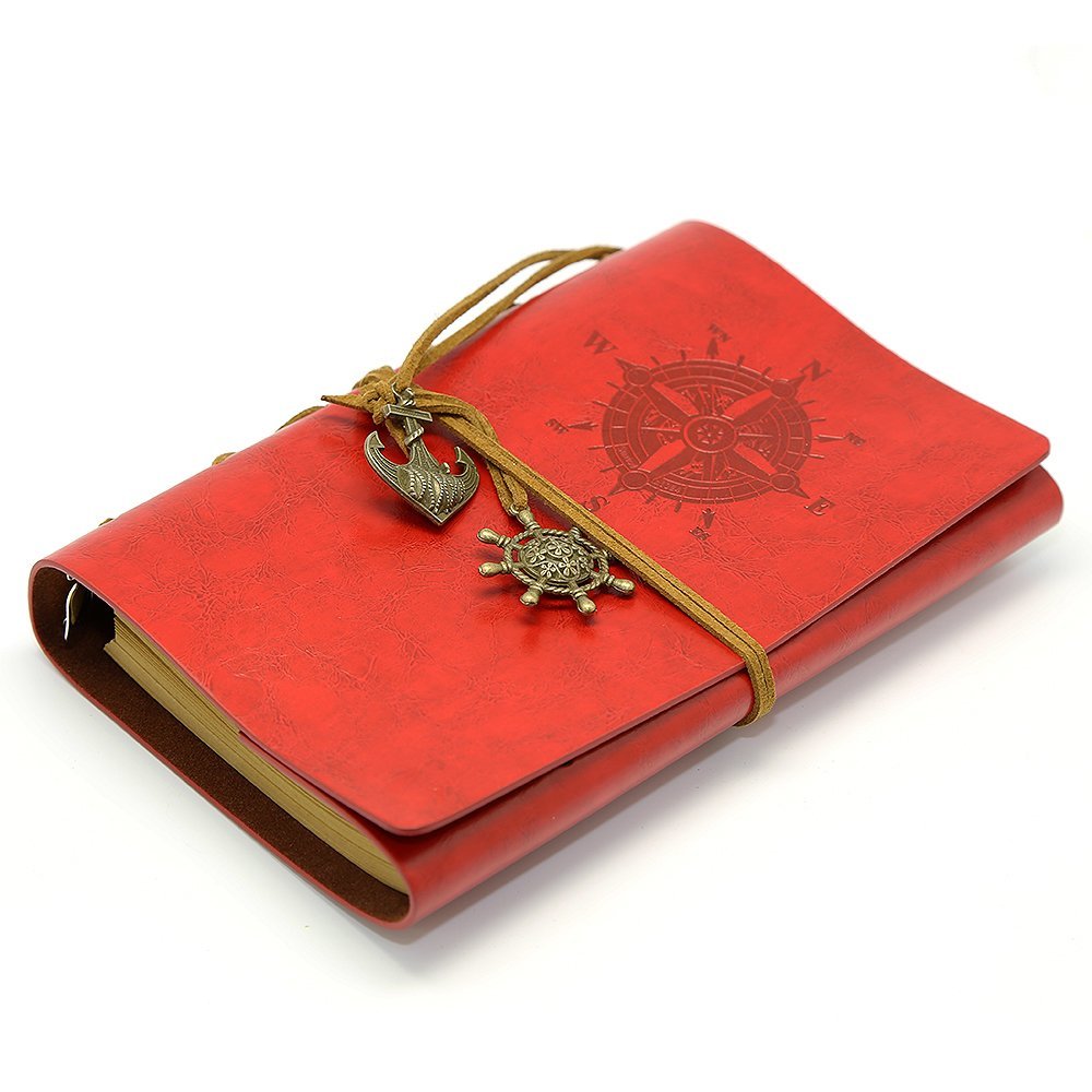 Leather Writing Journal Notebook A5 Vintage Nautical Spiral Blank String Daily Notepad Travel to Write in,Red