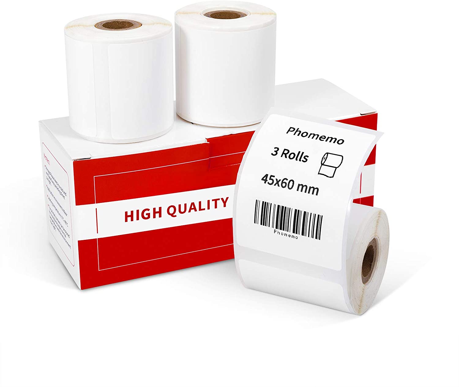 Phomemo 3 Rolls M110/M200 Thermische Papier Multifunctionele Vierkante Zelfklevende Label, zwart Op Wit Voor Phomemo Label Printer: 45mm-60mm