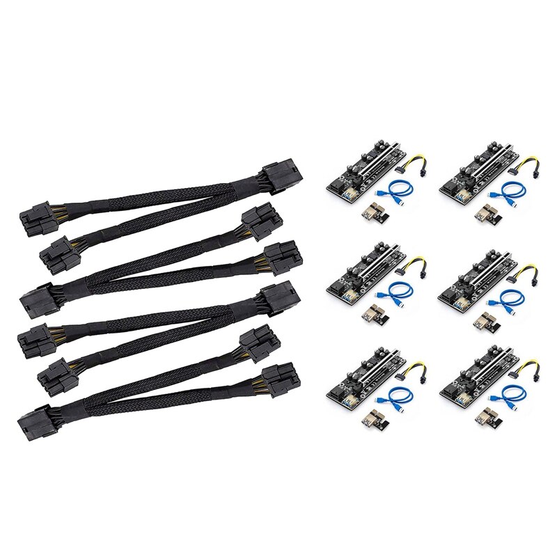 4Pcs 8 Pin PCI-E PCI Express Graphics Video Card &amp; 6Pcs VER009 Express 1X 4X 8X 16X Extender Pcie Riser Adapter Card