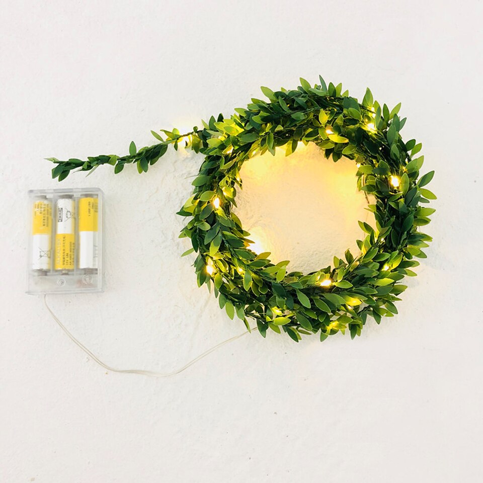 Fe blomst blad guirlande snor lys kobbertråd 2m 20 led aa batteridrevet bryllup jul skov fest indretning lampe