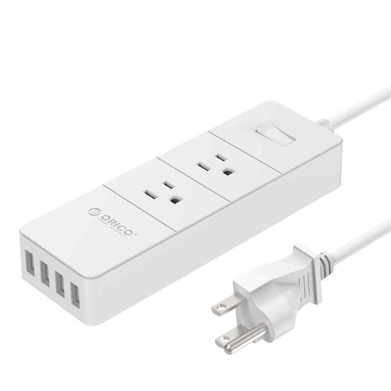 Orico Power Strip - 2 AC Outlets + 4 USB Ports - 1.5m Cable - Surge Protector - White ABS: Default Title