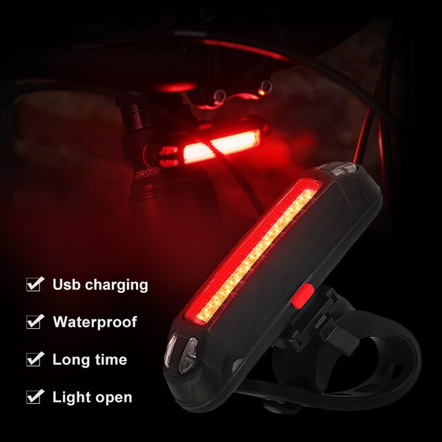 Fiets Achterlicht Usb Oplaadbare Cob Led Mountain Fiets Achterlicht Mtb Veiligheidswaarschuwing Fiets Achterlicht Fiets Lamp: Red Light