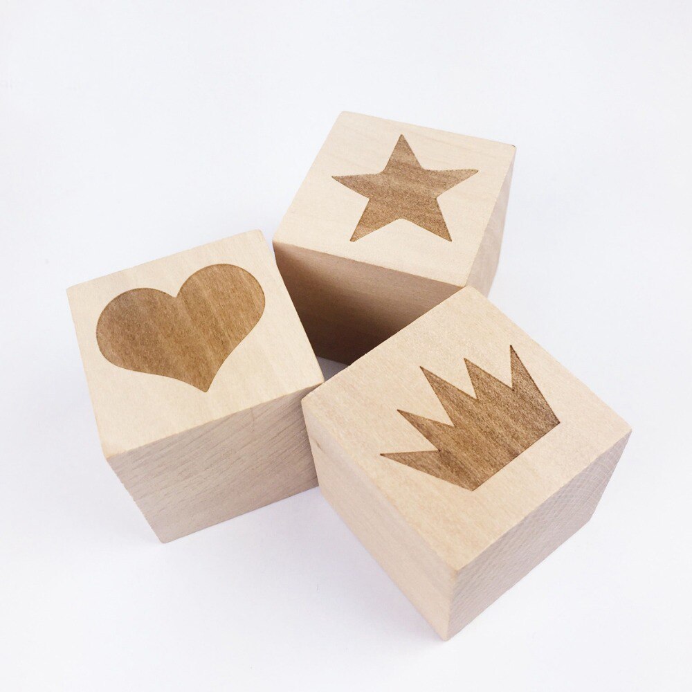 Baby holz beißring naments 4 cm Einfarbig Holz carving muster Umweltfreundliche krone liebe Stern beißringe handmade Platz spielzeug